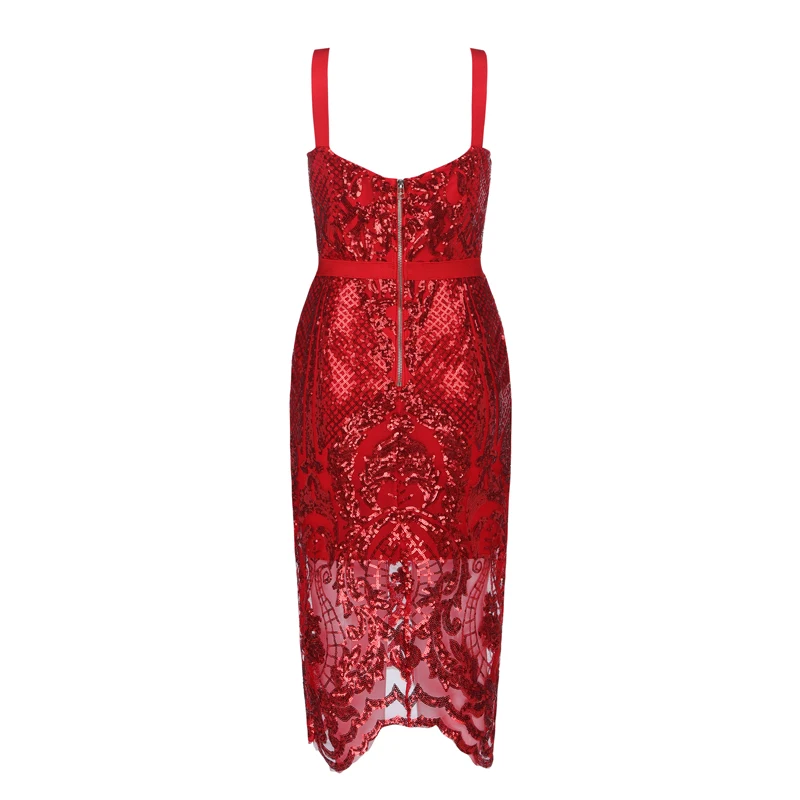 

wholesale New dresses red Spaghetti Strap Sequin V-neck Slim fit Sexy luxurious Celebrity Party bandage Dress(L2783)