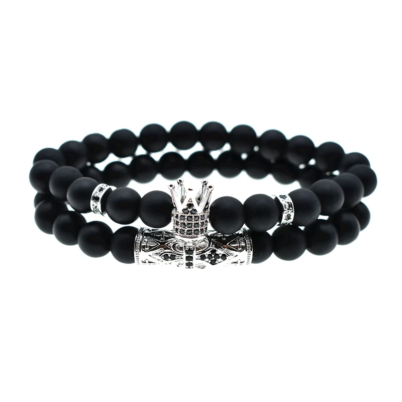 4 цвета матовый камень Pulseira hombres CZ императорская корона и шлем Шарм браслет для