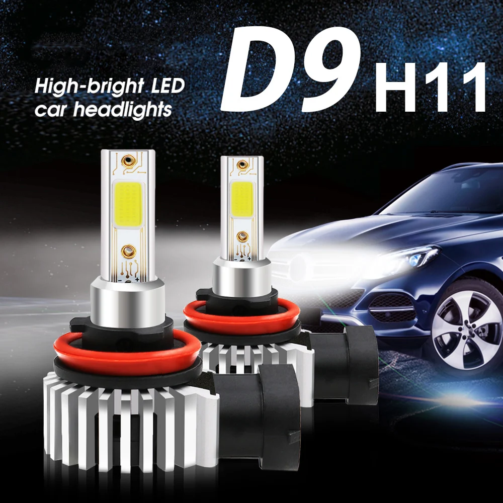 Светодиодный налобный светильник D9 2 шт. 100 Вт 26000LM 6000K H4 H1 H3 H7 H11 9005 9006 9012