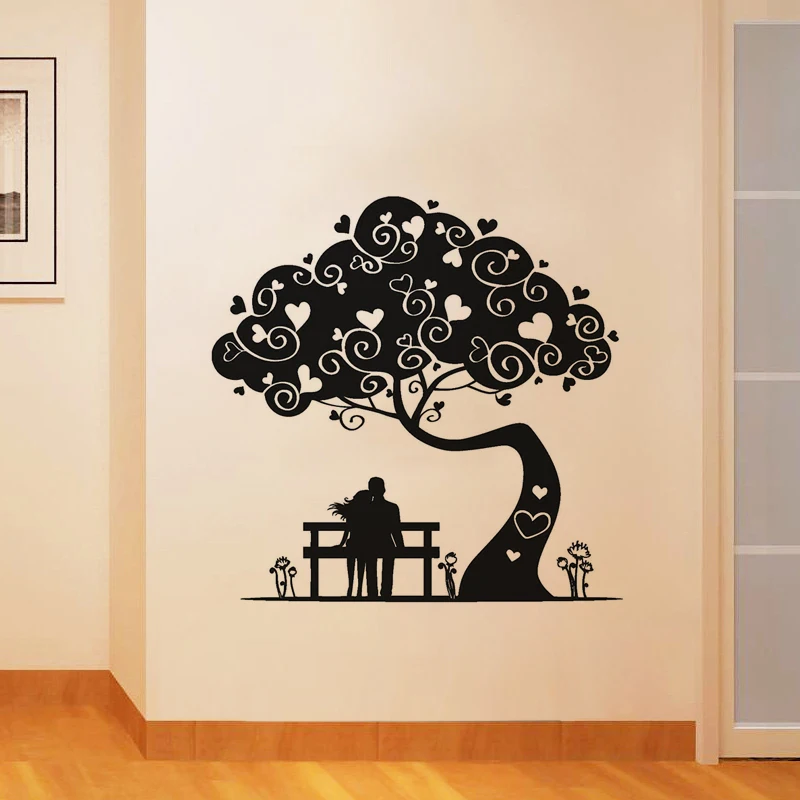 

Vinyl Wall Sticker Loving Couple Tree Love Heart Romantic Decal DIY Home Decoration Living room Bedroom Art Murals JG2751