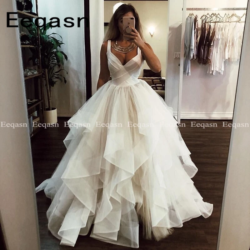 Vestido De Noiva 2020 сказочное Плиссированное свадебное платье принцессы с v образным
