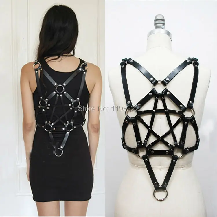 Женский кожаный ремень со звездами черный пояс ручной работы с пентаграммой