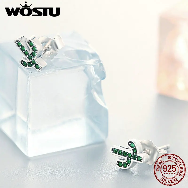 WOSTU 100% Стерлинговое Серебро 925 пробы Освежающий Зеленый Кактус Кристалл