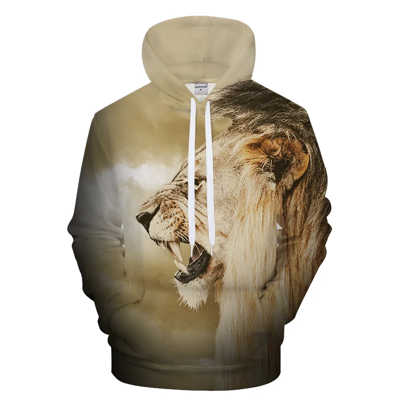Толстовка с 3D принтом животных свитшот капюшоном для мужчин и женщин львом