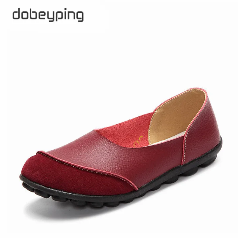 Spring Women's Casual Shoes Soft Genuine Leather Female Flats Non-Slip Woman Loafers Leisure Slip-On Boat Shoe Plus Size 35-43