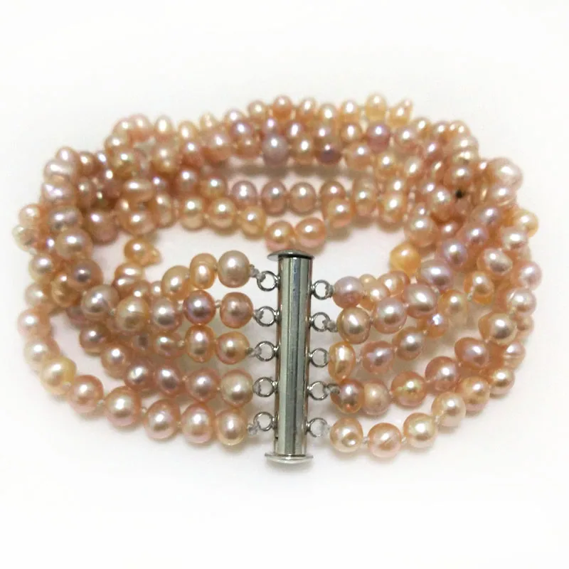 

5 rows 7.5 inches A 5-6mm Natural Pink Freshwater Pearl Bracelet