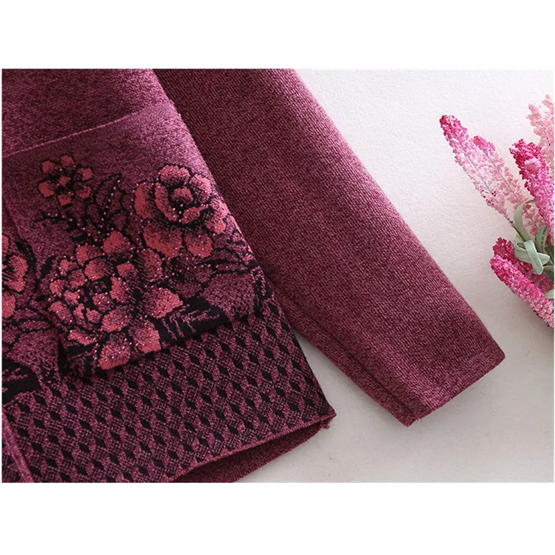 Women Tops Knitwear Cardigan Sweater Thick 2021 Autumn Plus size 4XL Middle-aged Female Flower Embroidery Knit Coat W295 |