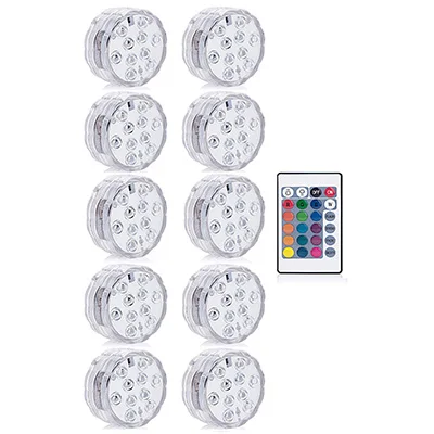 1 controller 10 Lamp Светодиодный погружной светильник на батарейках, 10 светодиодов, RGB, подводный ночник, светильник для сада, бассейна, для свадебной вечеринки, ваза, чаша - Испускаемый цвет: 1 controller 10 Lamp
