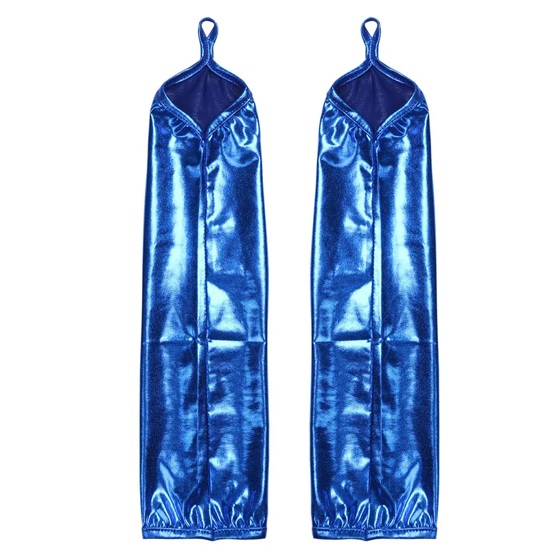 Blue Новое поступление, модные женские, дамские, Wetlook, лакированная кожа, тянущиеся, без пальцев, длинные перчатки для Хэллоуина, вечерние, костюмы для косплея - Цвет: Blue