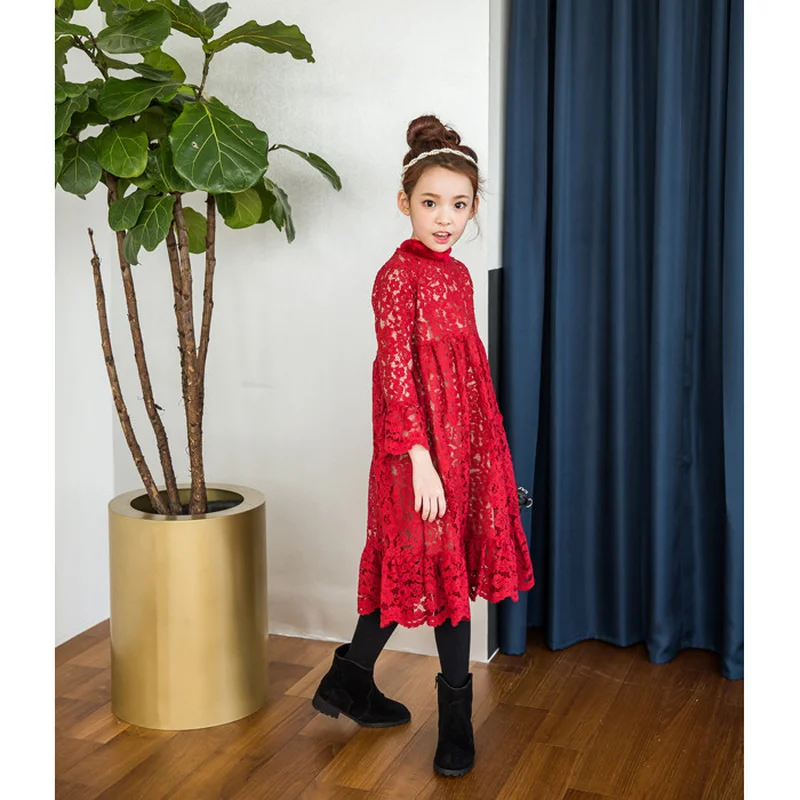 

Lace New Year Fleece Red Mother Daughter's Dresses Beautiful Family Matching dress Children's Clothing