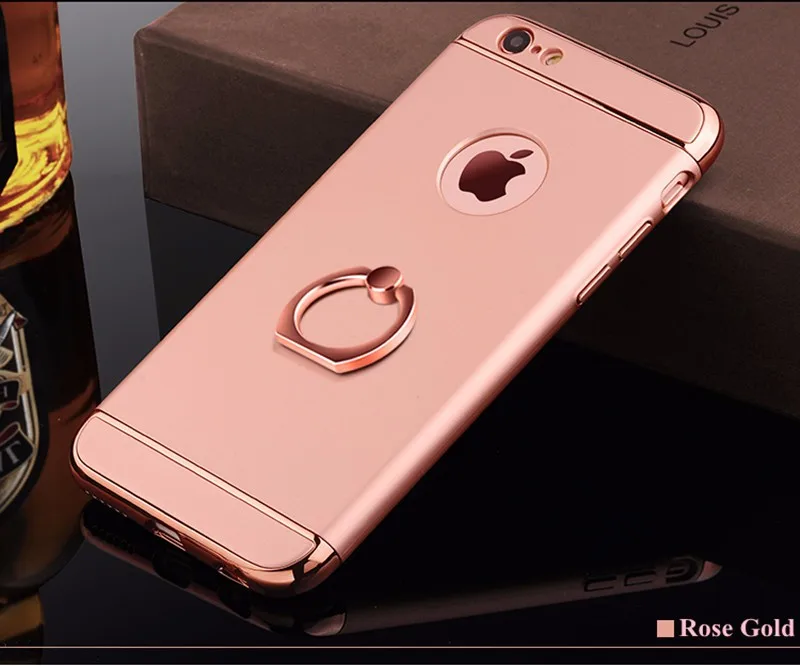 Роскошный чехол с 3D алюминиевым кольцом-подставкой для iPhone 7, 6, 6S Plus, съемный чехол для телефона с полной защитой 360, чехол для iPhone 5, S, 5S, SE