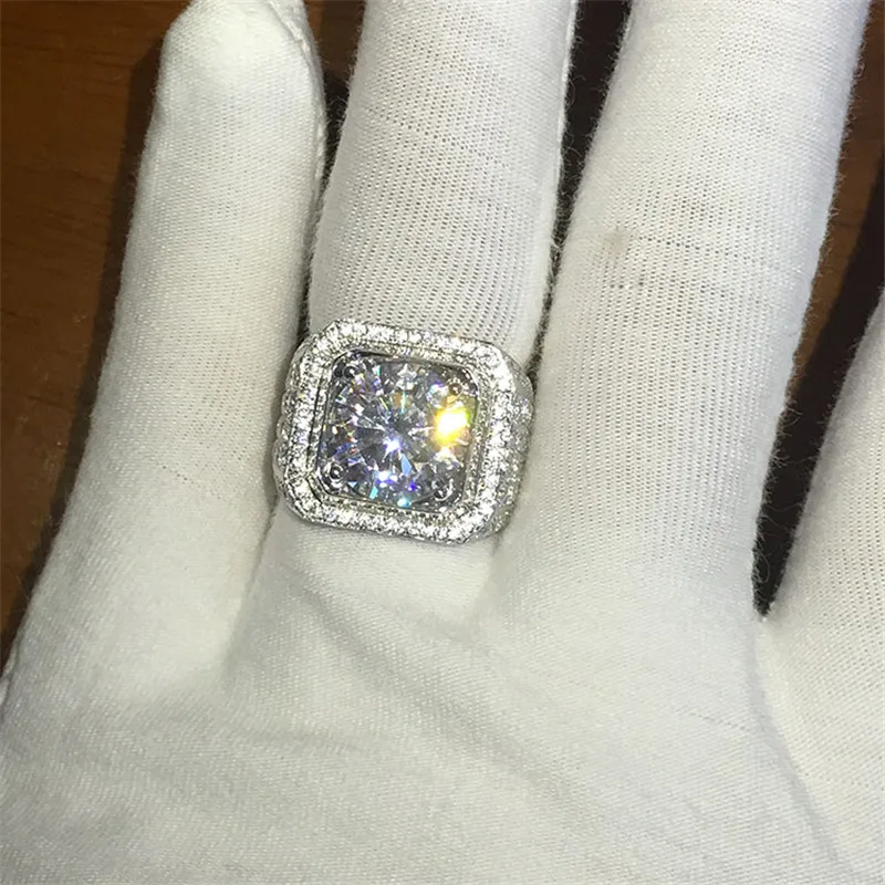 Choucong роскошное мужское кольцо круглое 4ct 5A циркон кристалл белое золото