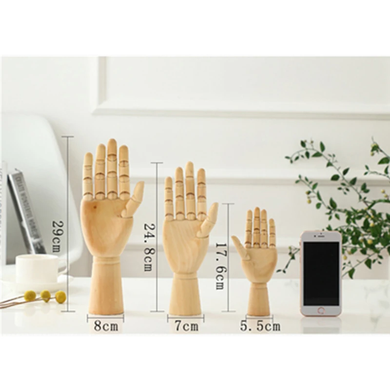 VILEAD Wood Hand Wooden Man Figurines Rotatable Joint Hand Model Mannequin Artist Miniatures Wooden Decoration Home Decor images - 6