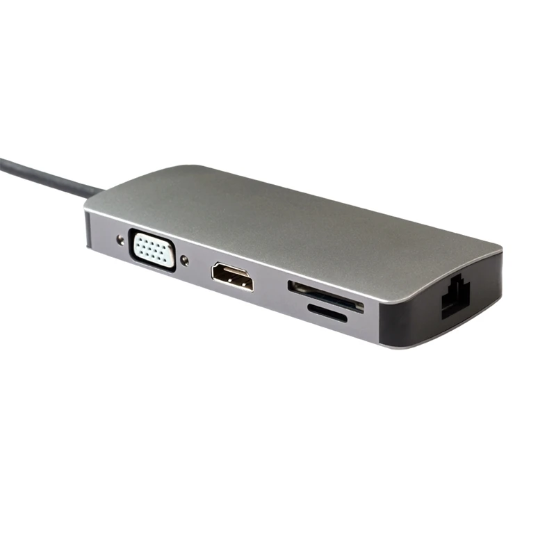Видеоадаптер 8 в 1 Type C Hdmi Vga + Ethernet Lan Rj45 Usb 3 0 Sd Tf кардридер для Macbook Air Pro Для Imac на Tv