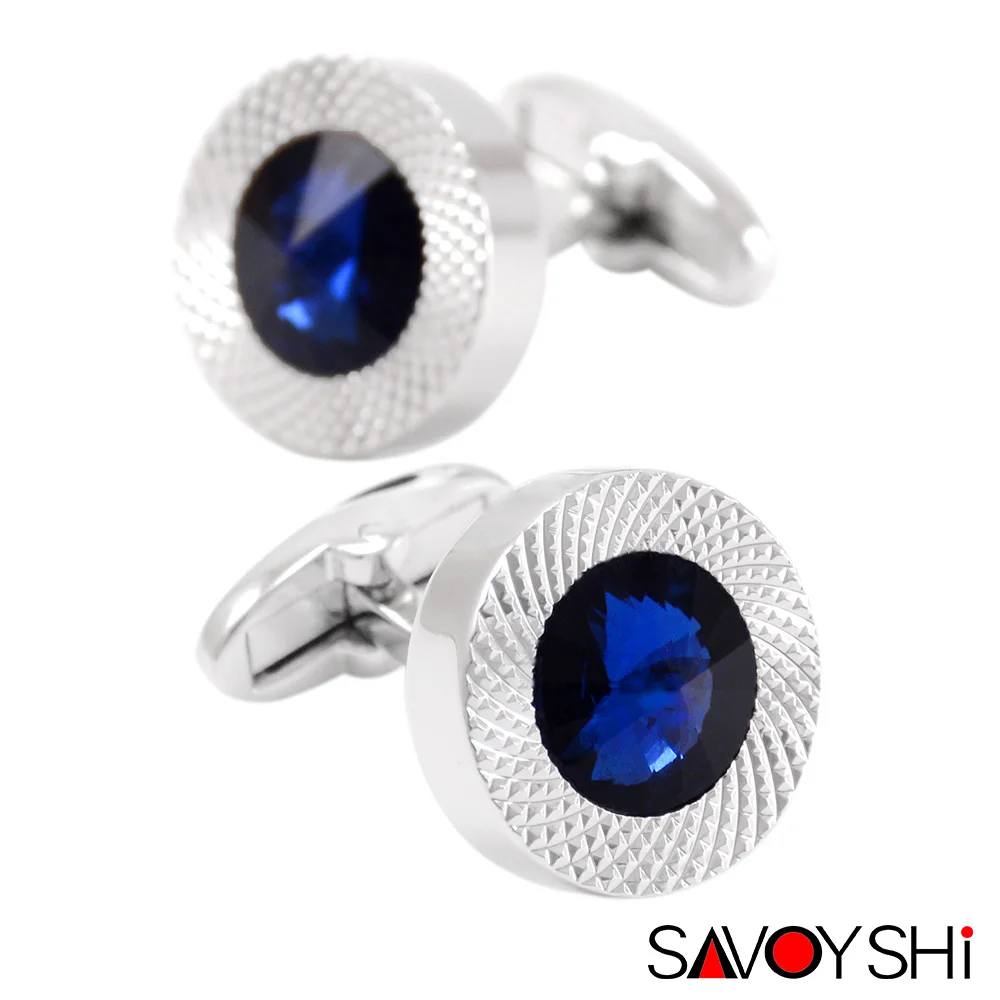 SAVOYSHI роскошные запонки для мужской рубашки высокого качества, свадебный подарок жениха, синяя Хрустальная запонка, брендовые дизайнерские украшения - Окраска металла: Only Send Cufflinks