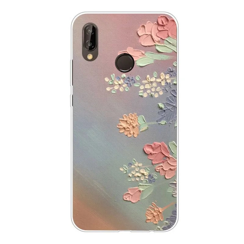 huawei nova 3e Case Silicon Vivid flowers Painting Soft TPU Back Cover for Phone protect Bags shell |