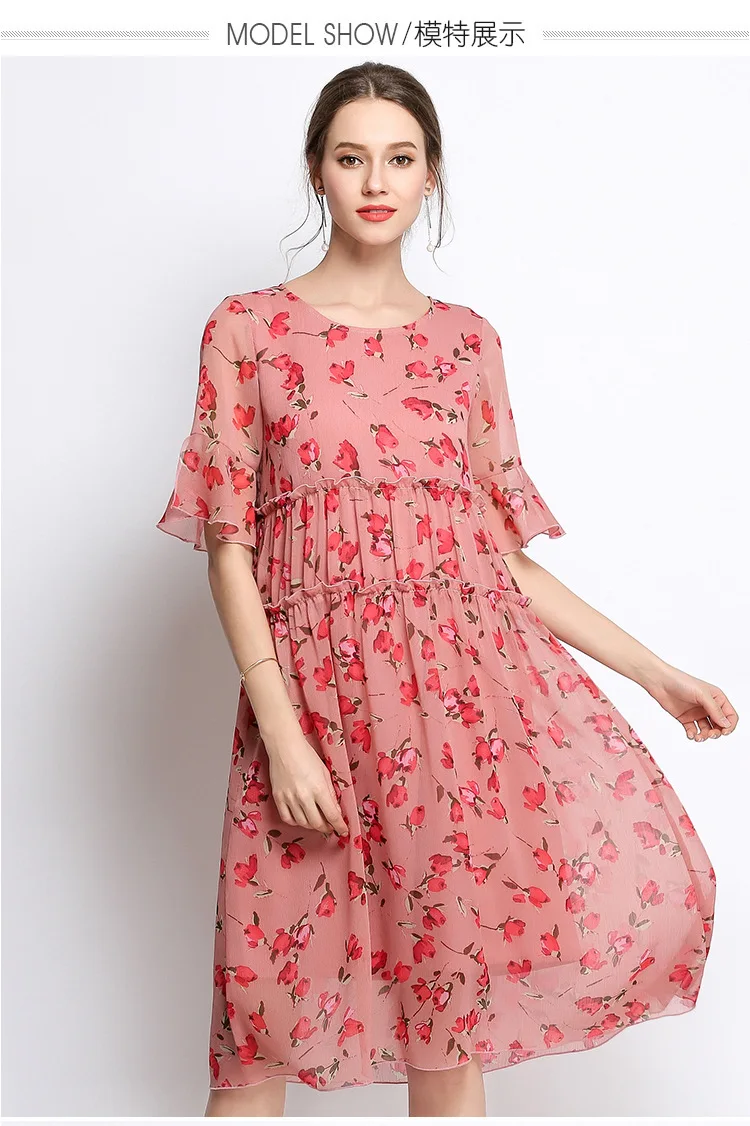Новинка 2018летнее модное женское шифоновое платье с цветочным рисунком больших