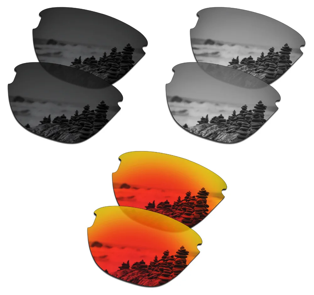 SmartVLT 3 Pairs Polarized Sunglasses Replacement Lenses for Oakley Frogskins Lite  Black and Silver Titanium and Fire Red
