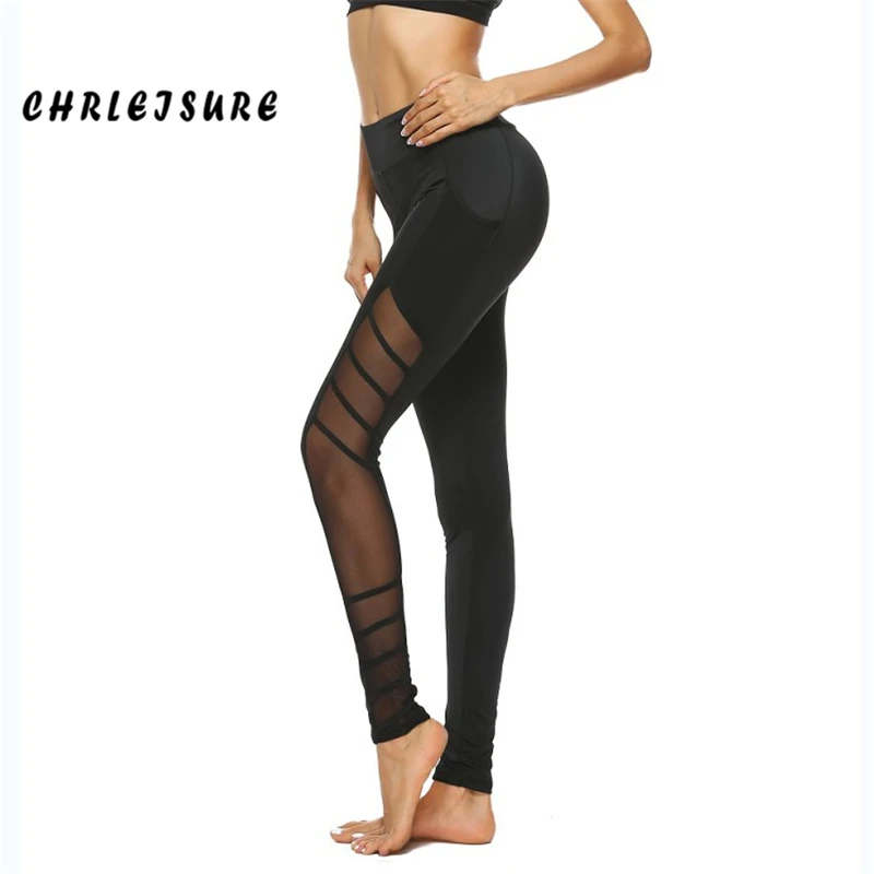 CHRLEISURE боковые сетчатые женские леггинсы черные хлопковые перспективные брюки модные с высокой талией пуш-ап Леггинсы тренировки