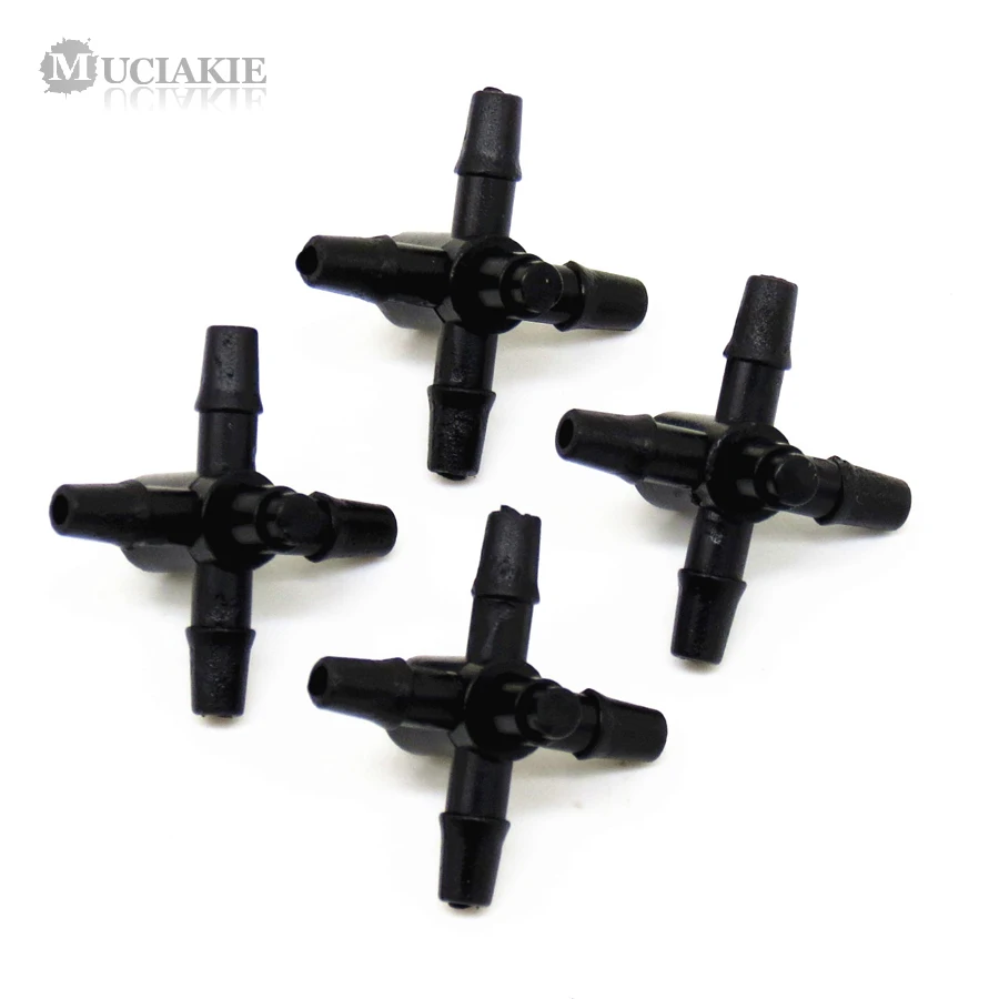 MUCIAKIE 100PCS 4-Branches Barbed Connectors for 3/5mm Hose Coulping Adaptors Flat End Inner Dia 4.1mm Irrigation Fittings | Дом и сад