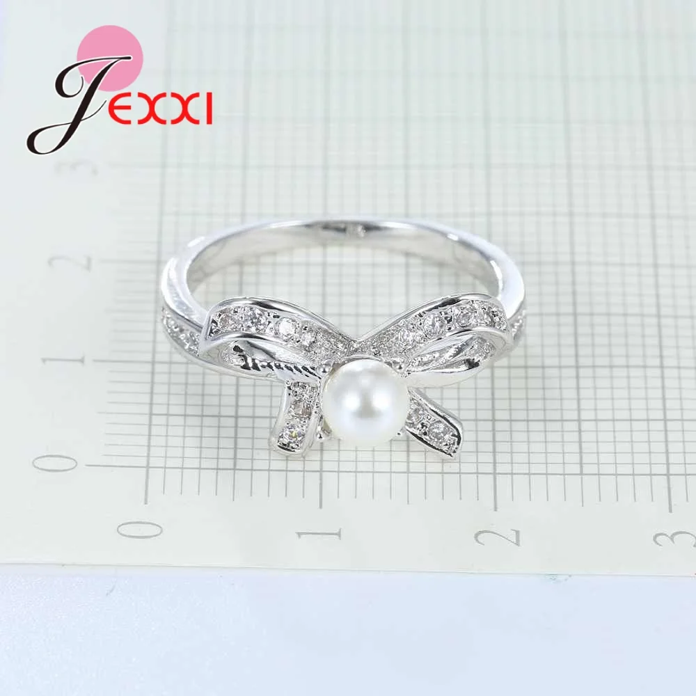 

Trendy Bowknot Shape Cubic Zirconia Rings For Women Girls Party Jewelry 925 Sterling Silver Wedding Bands Ring Accessory