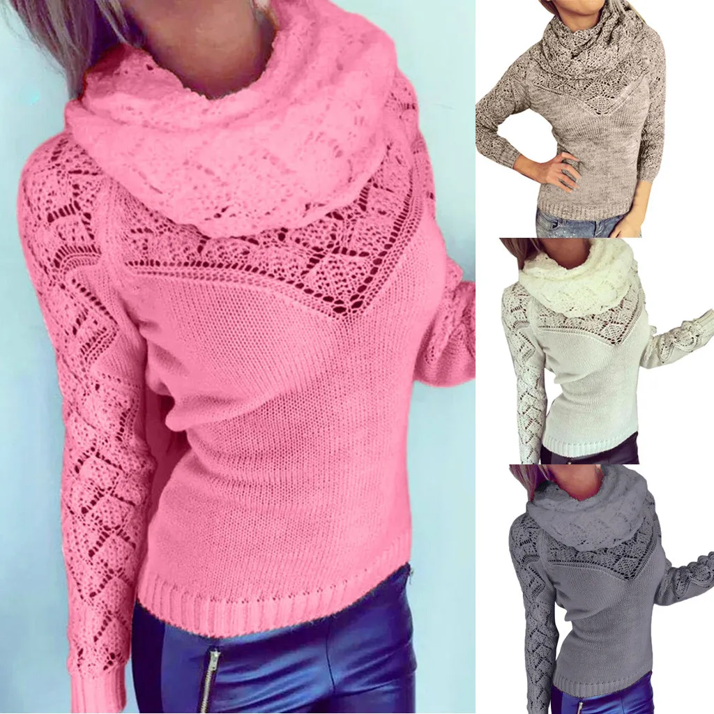 JAYCOSIN Hot Fashion Design Women Casual Turtleneck Long Sleeve Solid Hollow Out Sweater Pullovers High Quality New | Женская одежда