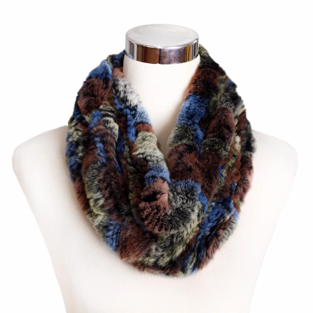 ZY86002 2016 Hot Sale Winter Fashion Multicolor Neckwarmers Genuine Knitted Rex Rabbit Fur Big Scarves Wraps Women Neck Scarf |