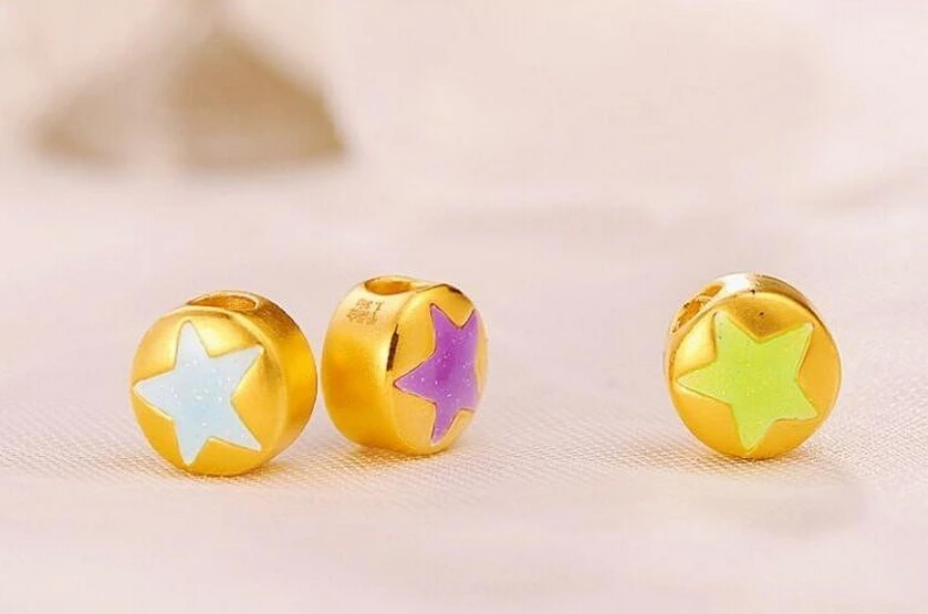 

Hot sale 1pcs Pure 24K Yellow Gold Pendant orangered enamel Star Pendant 1G