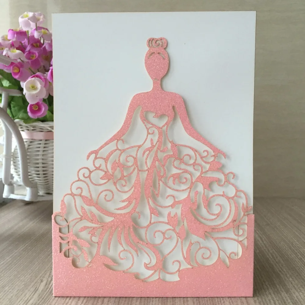 

20pcs Laser Cut Glitter paper craft Rose Gold color Wedding Party decoration Invitation Card 15th Birthday Blessing Paper card