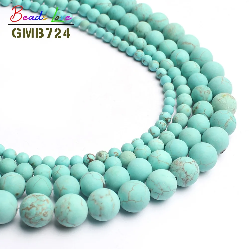 Blue Turquoise С тусклой полировкой, матовая Агаты Jada Круглые бусины для изготовления ювелирных изделий Натуральный камень браслет "сделай сам" Цепочки и ожерелья 4/6/8/10 мм 15'' - Цвет: Blue Turquoise