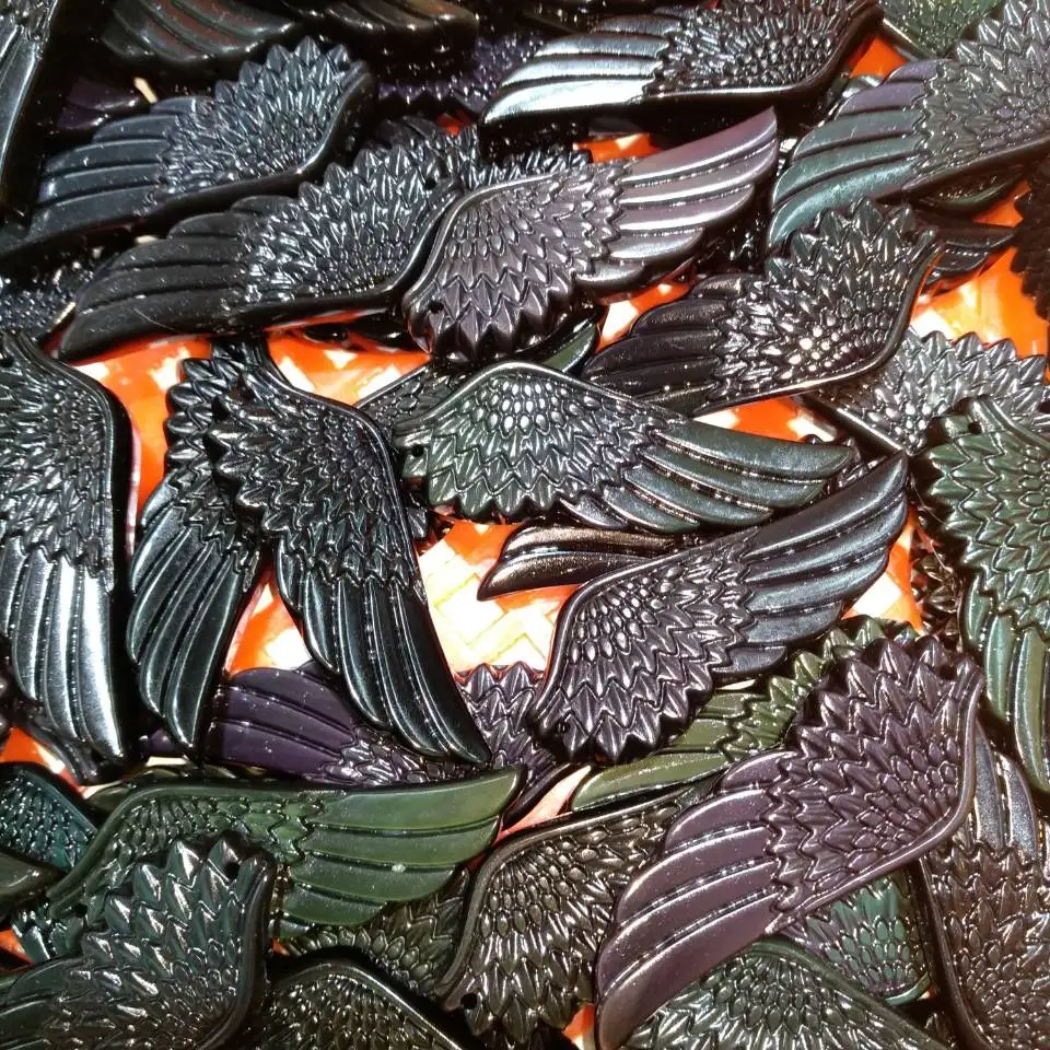 Резной Радужный обсидиановый кулон ожерелье в форме крыла Подвески подлинный