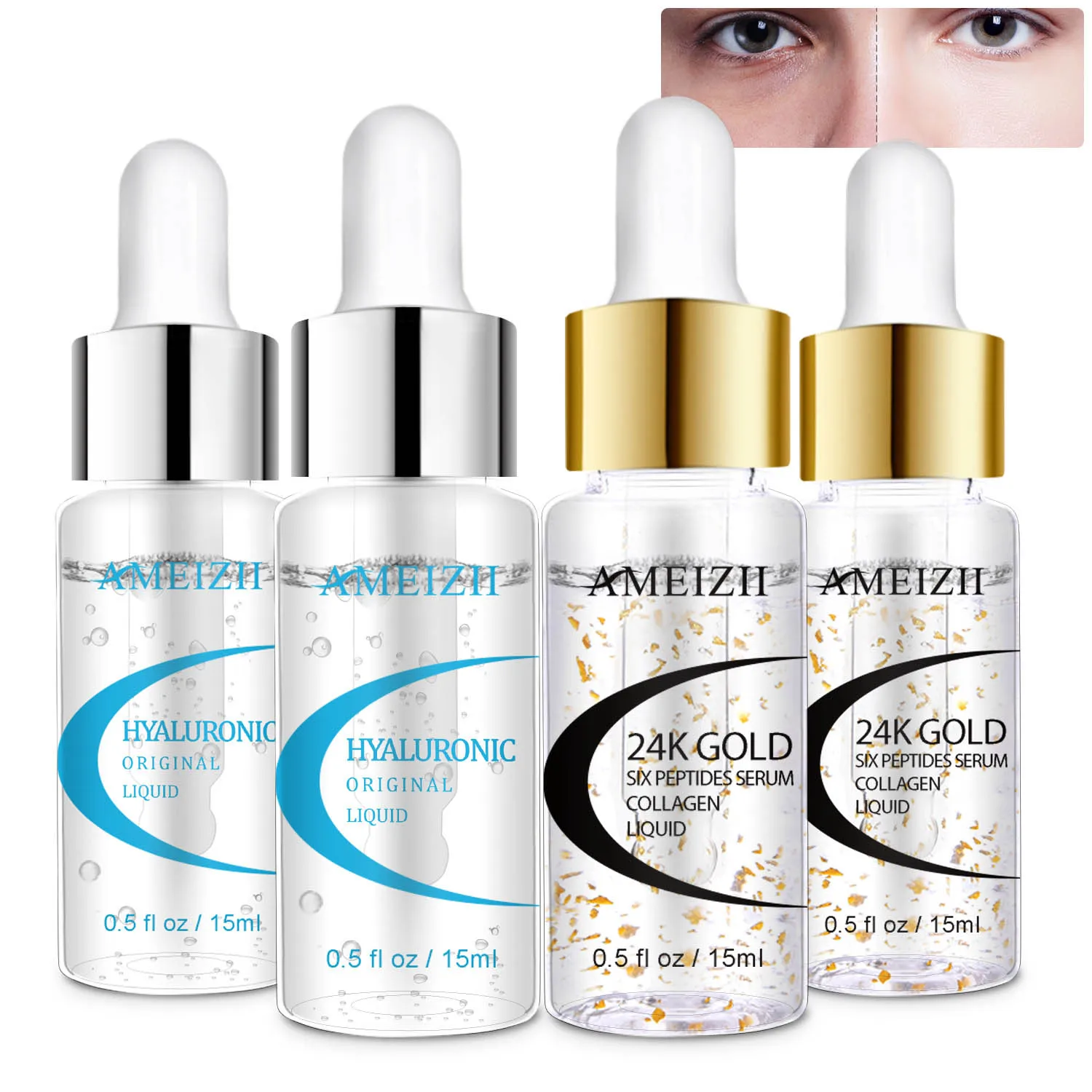 Ameizii 24K золото шесть сыворотка с пептидами+ увлажненитель с гиалуроновой кислотой отбеливающий уход за кожей сиденье для ремонта укрепляющая эссенция Сыворотка для лица - Вес нетто: each 2 pcs