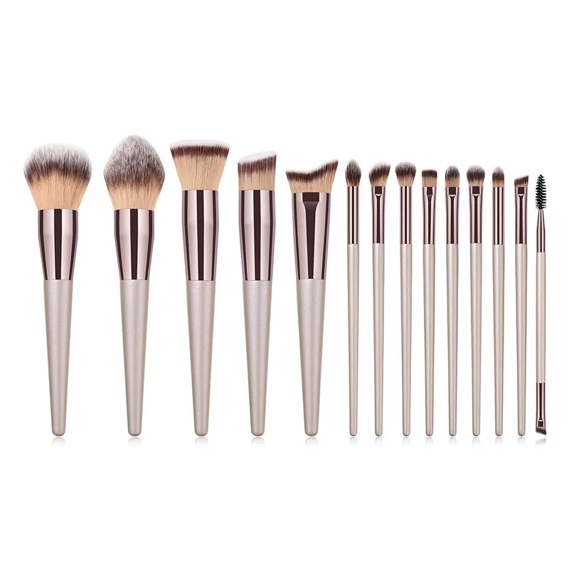 

Makeup Brush Set 14 Pcs Synthetic Foundation Powder Concealers Eye shadows Blush Makeup Brushes Champagne Gold Cosmetic Brush
