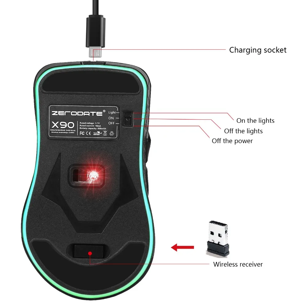 Оригинальная Беспроводная игровая мышь zerodat перезаряжаемая 2 4G с литиевой