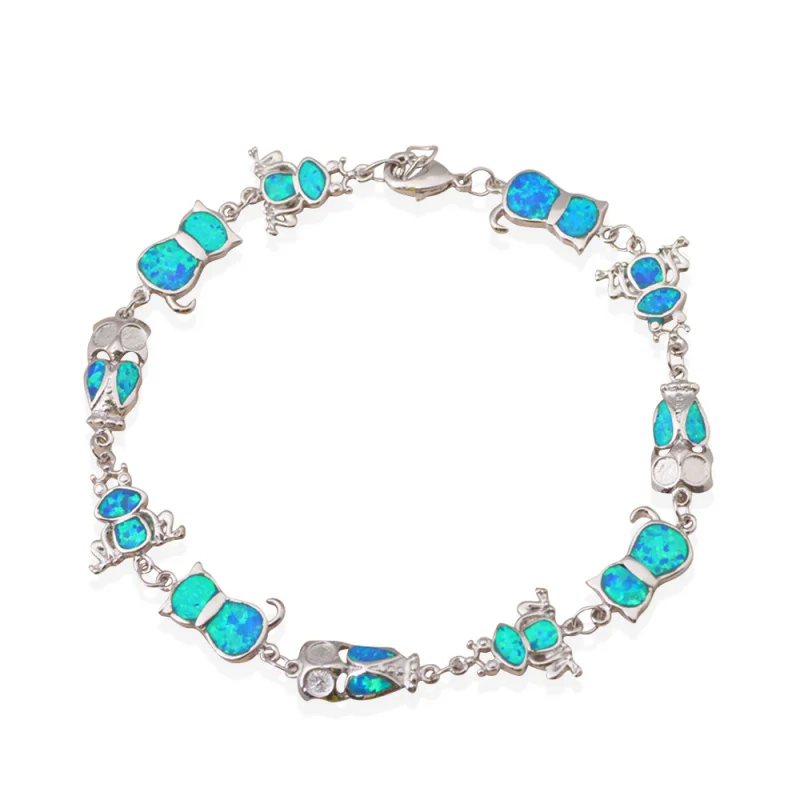 Cat Cute Wholesale &amp retail Blue fire Opal Stamped Silver Fashion Jewelry Bracelets nice gifts OB026 | Украшения и аксессуары