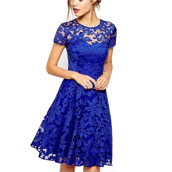 5XL Plus Size Dress Fashion Women Elegant Sweet Hallow Out Lace Sexy Party Princess Slim Summer Dresses Vestidos Red 5 | Женская одежда