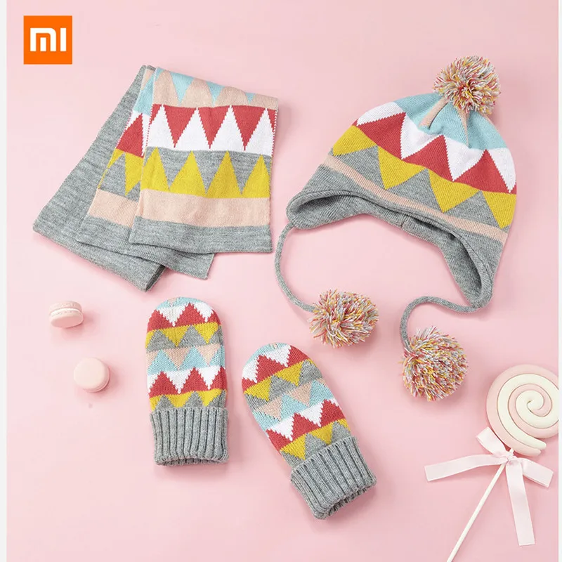 Pink Set M MI Mijia Zhixing, детский зимний шейный платок, вязаная шапка, шарф, перчатки, полиакрилонитрил, двойное переплетение, теплый, мягкий для мальчиков и девочек - Цвет: Pink Set M