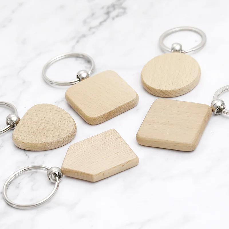 20 шт пустые круглые прямоугольные деревянные брелки DIY продвижение индивидуальные деревянные брелки для ключей рекламные подарки