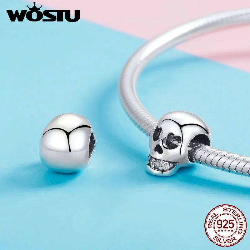 WOSTU ужасный 100% Стерлинговое Серебро 925 пробы Винтажные бусины с черепом