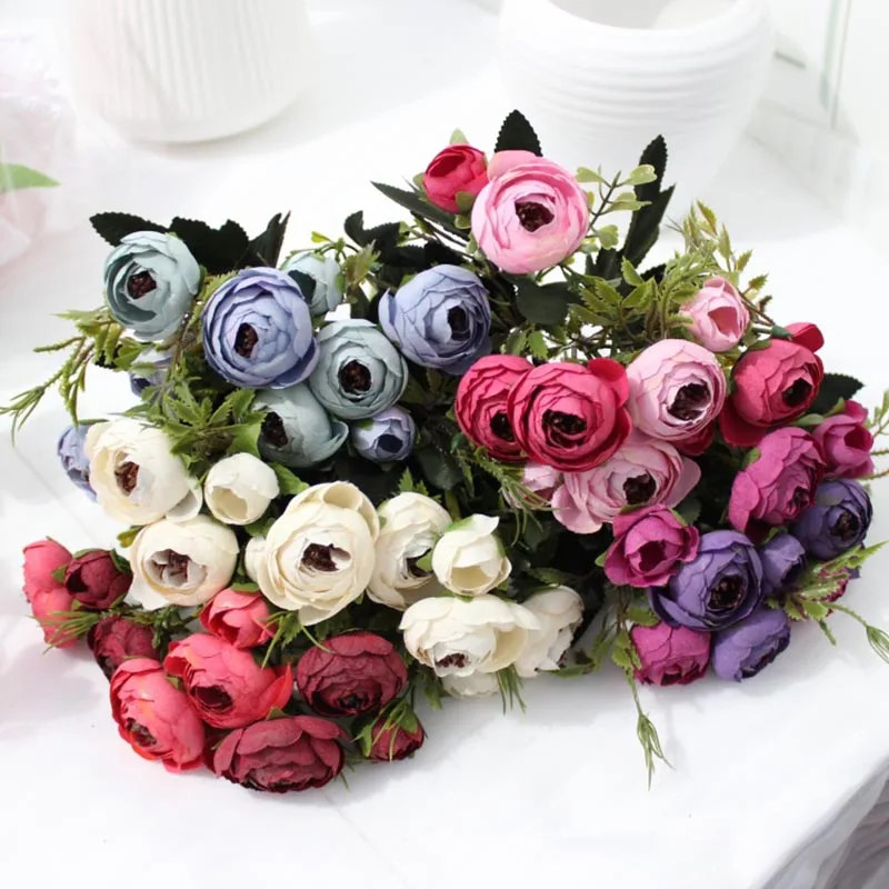 Элегантные шелковые бутоны для цветов свадебные букет из искусственных роз