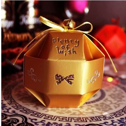 Золото коробка конфет с лентой и колокол прекрасный для Baby Shower Ремесло Свадебная
