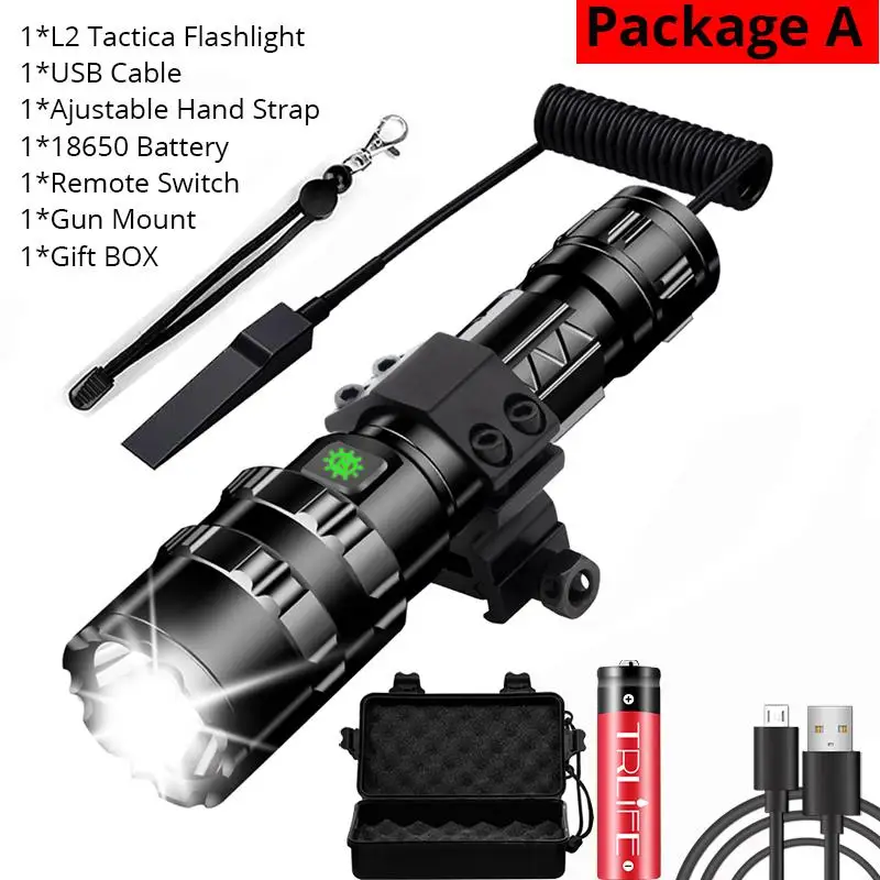 Package A 2000Lums тактический флэш-светильник светодиодный Scout L2 ультра яркий охотничий рыбный светильник USB Перезаряжаемый водонепроницаемый фонарь 5 режимов 1*18650 - Испускаемый цвет: Package A