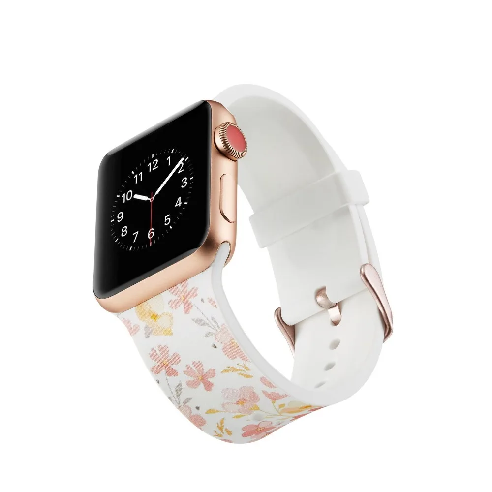 Для iwatch ремешок с цветочным рисунком Силиконовый Модный повседневный спортивный