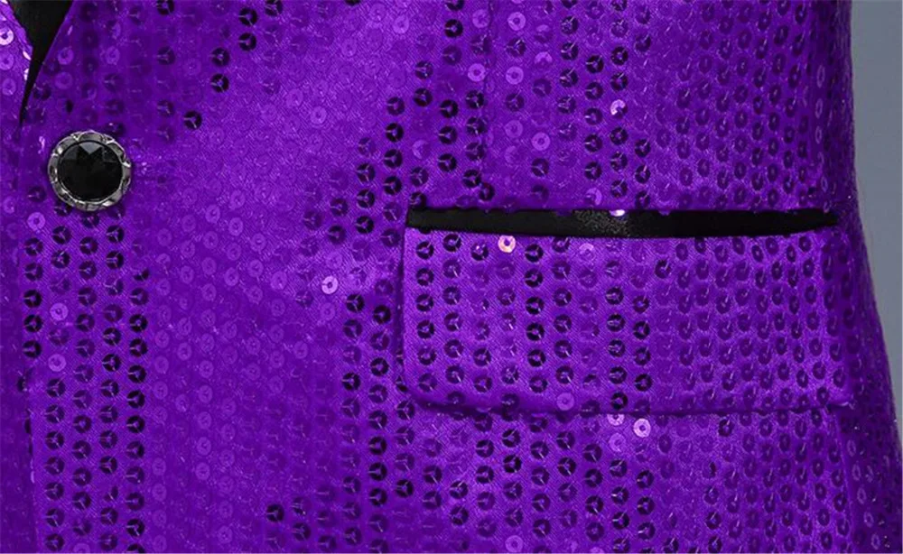 Элегантный Фиолетовый Блестящий мужской пиджак для шоу пальто с длинным рукавом