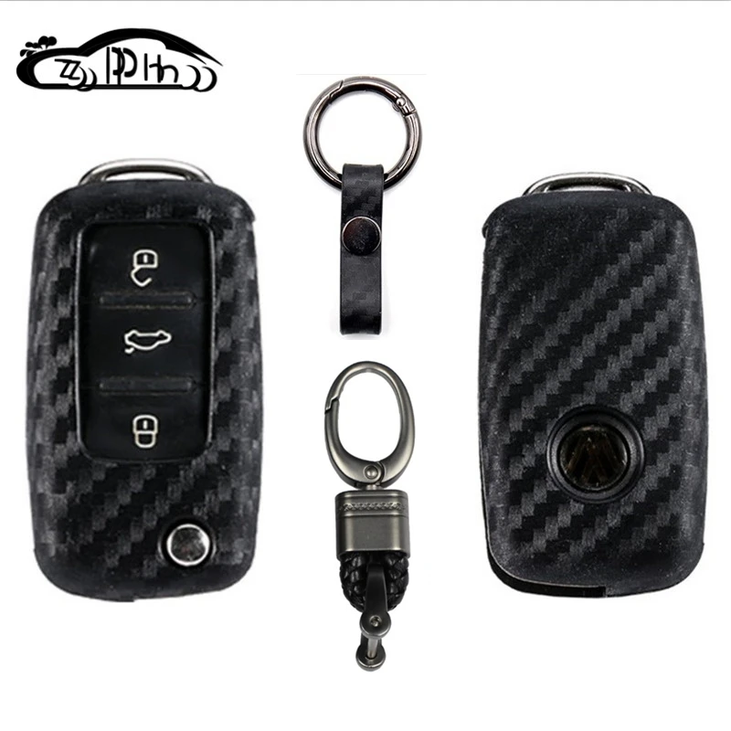 Чехол для автомобильного ключа из углеродного волокна с 3 кнопками VW Golf Skoda Yeti Superb