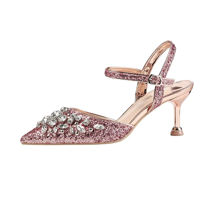 heels 6.5CM Женские Босоножки на каблуке со стразами; обувь на каблуке 6,5 см; вечерние женские босоножки золотого и серебряного цвета; Летние босоножки года; женская свадебная обувь - Цвет: heels 6.5CM