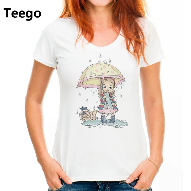 2018 Для Женщин Мода Любовь дождь Дизайн короткий рукав Футболка женская