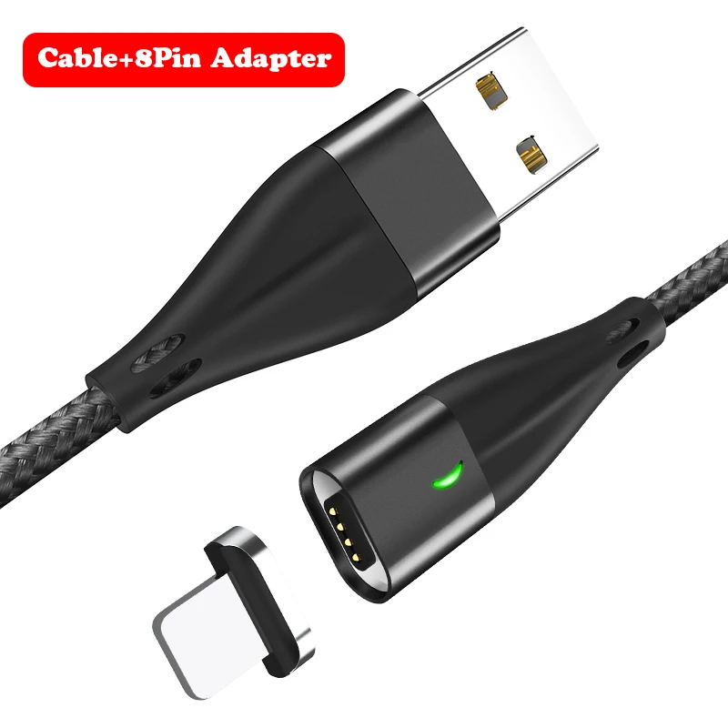 Black Cable-8Pin Быстрая зарядка 3,0 3A Магнитный кабель 1 м/2 м магнитное зарядное устройство Micro usb type C кабель передачи данных для быстрой зарядки поддержка передачи данных - Цвет: Black Cable-8Pin