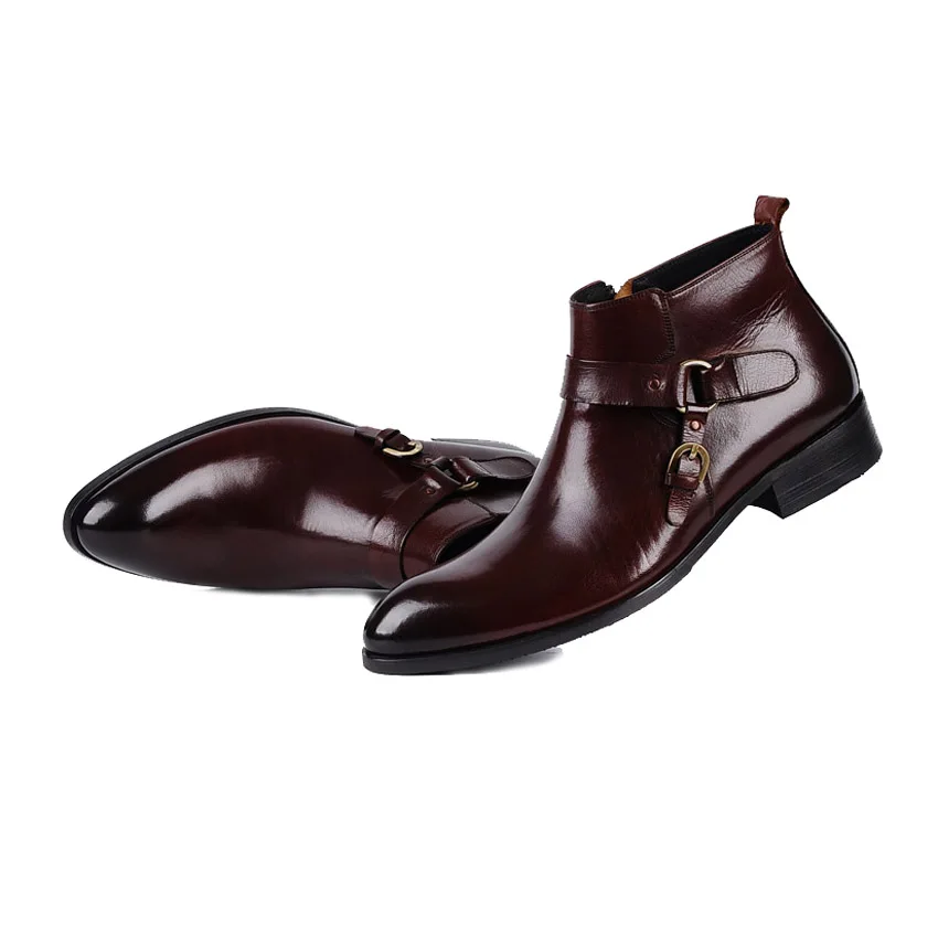 Мужские ботильоны из натуральной кожи в винтажном стиле цвет коричневый черный