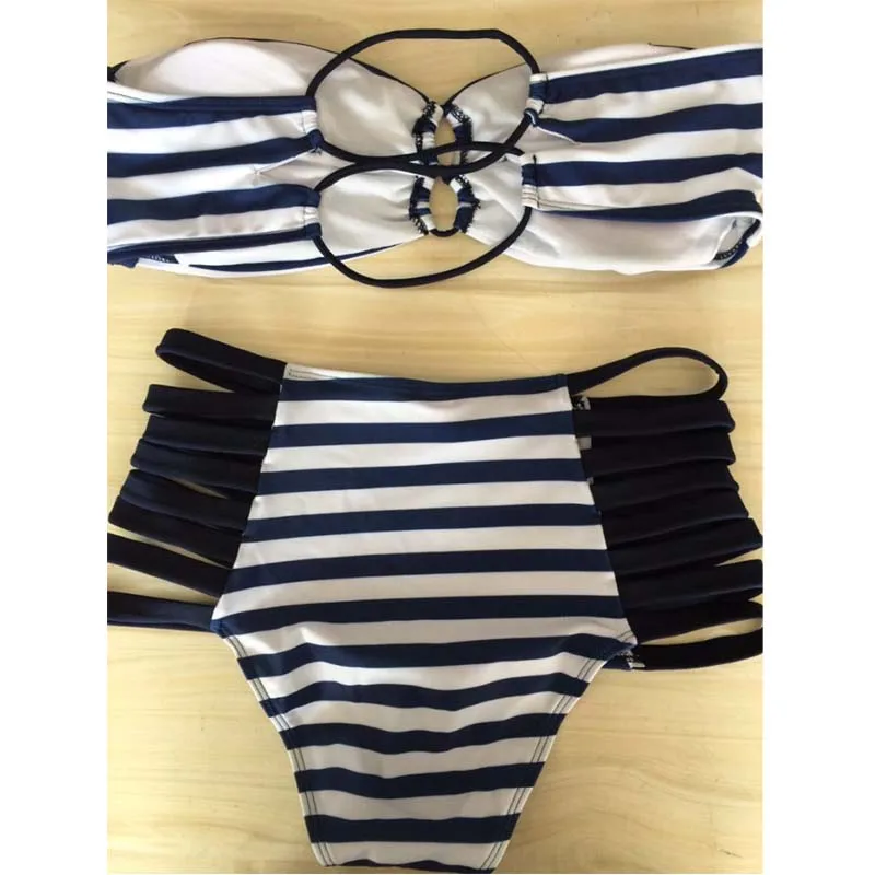 Young Lady High Waist Bikinis Set Sexy Striped Style Swimwear Women Summer Swimsuit Beach Bathing Suit Bikini |